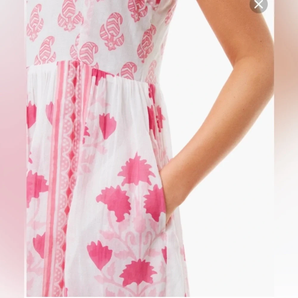 New Oliphant Tie Strap Midi Pink Jaipur dress Tuckernuck - Picture 2 of 8